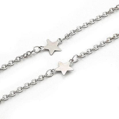 304 Stainless Steel Cable Chains, with 201 Stainless Steel Star Links, Soldered, with Spool