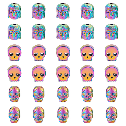 30шт 3 стиль стойка покрытие сплав европейские бусины, бусины с большим отверстием, без кадмия, без никеля и без свинца, череп