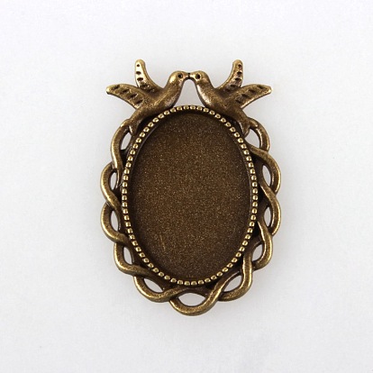 Vintage Tibetan Style Alloy Bird Pendant Cabochon Bezel Settings, Cadmium Free & Nickel Free & Lead Free, Oval Tray: 25x18mm, 38x27x2mm, Hole: 4mm, about 200pcs/kg