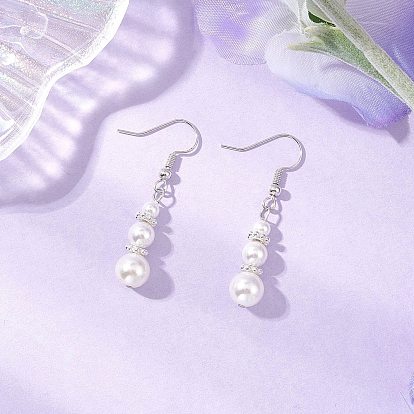 Круглые серьги-подвески с жемчужными бусинами, с латунными крючками для сережек и бусинами из сплава