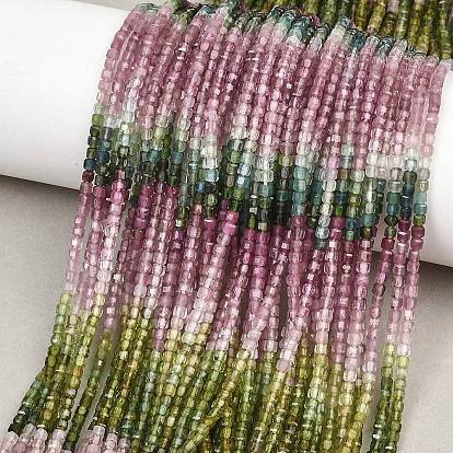 Нити из натуральных разноцветных турмалиновых бусин с градиентным цветом, граненые настольные бусины в форме куба