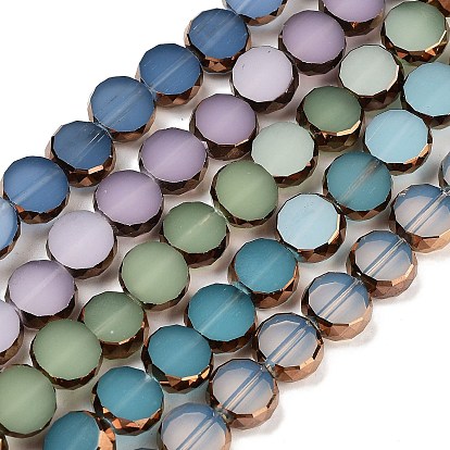 Стеклянные бусины, имитация нефрита , плоские rounnd, граненые