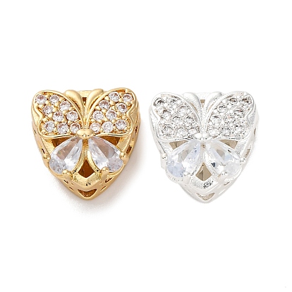 Стойки обшивки латунь микро проложить кубического циркония бусы, со стеклом, долговечный, без свинца и без кадмия, треугольник с бабочкой