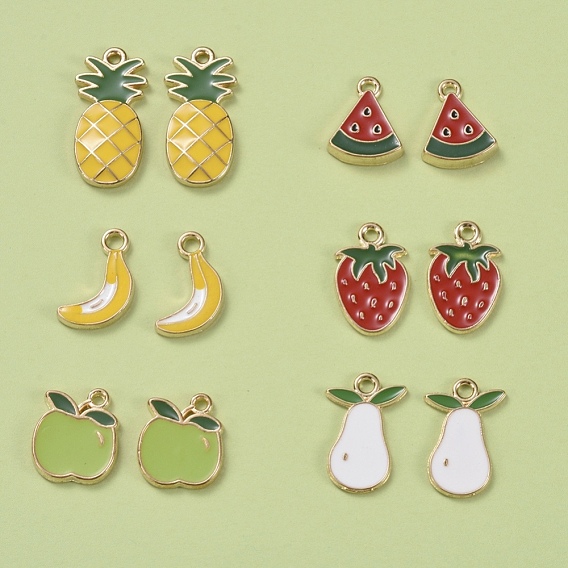 Тема фруктов, Подвески из эмали и сплава, банан, яблоко, арбуз, клубника, ананас, груша, золотой свет