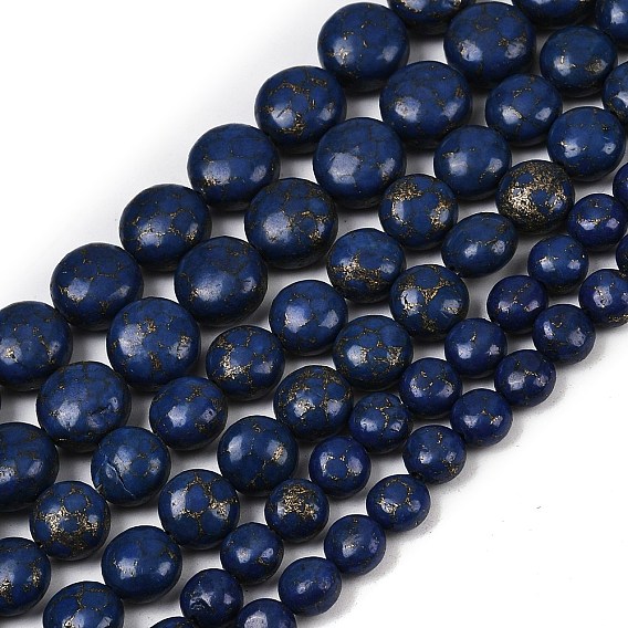 Синтетический говлит имитация лазурита бусины, плоско-круглые, окрашенные
