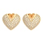 Brass Pave Clear Cubic Zirconia Stud Earrings, Heart