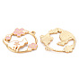 Eco-Friendly Alloy Enamel Pendants, Cadmium Free & Lead Free & Nickel Free, Light Gold, Ring with Cat and Sakura