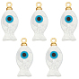 5Pcs Natural White Shell Pendants, Fish Charms with Metal Bails