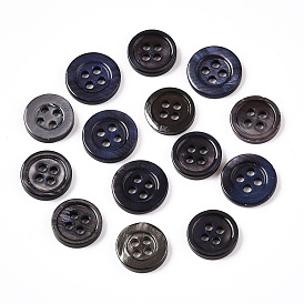 Freshwater Shell Buttons, 4-Hole, Flat Round