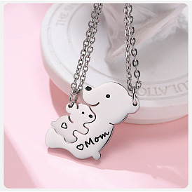 201 Подвеска-кулон в виде медвежонка-мать из нержавеющей стали с черной эмалью, подарок на День матери.