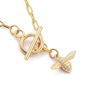 Brass Pendant Necklaces, with 304 Stainless Steel Toggle Clasps, Bees