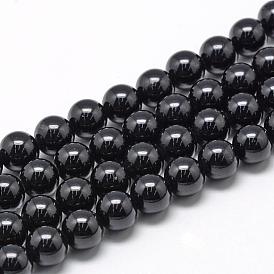Naturelles tourmaline noire brins de perles, ronde