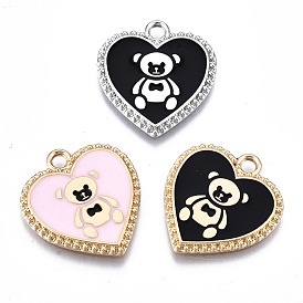 Pendentifs en émail en alliage écologique, sans cadmium et sans plomb et sans nickel, coeur avec ours