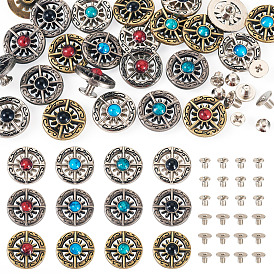 24 наборы 12 цветные сплавы синтетические камни бусины пуговицы, плоские круглые с крест-накрест, для поделок багажа и аппаратных принадлежностей