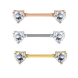 304 Кольца для сосков в форме сердца из нержавеющей стали с прозрачным кубическим цирконием, прутики для пирсинга сосков