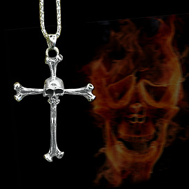 Skull Cross Pendant Necklace Punk Hip Hop Gothic Jewelry Men's Fashion
