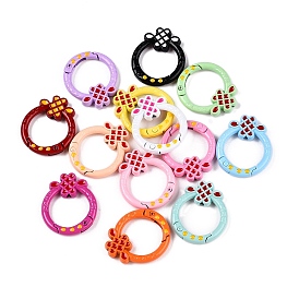 Spray Painted Alloy Spring Ring Clasps, Ring with Chinese Knot