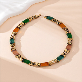 Ожерелья из шестиугольных цепочек из сплава и акрила для женщин, оранжевый и зеленый