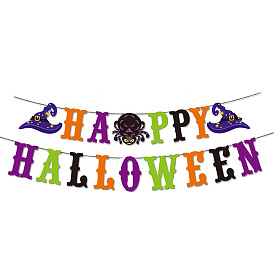 Halloween Theme Paper Flags, Word Happy Halloween & Spider Hanging Banners, for Party Home Decorations