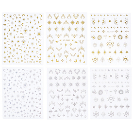 12шт. 6 стили наклейки для дизайна ногтей, самоклеящийся, для украшения ногтей, луна и звезда