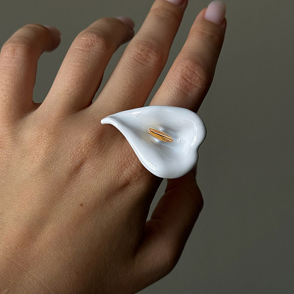 Bagues en acier inoxydable émaillé en forme de fleur pour femmes, lis calla, couleur inox