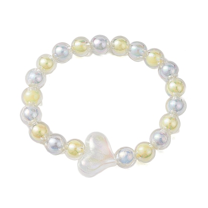 AB Color Round Acrylic Beaded Stretch Bracelets, Heart Bracelets for Women, Yellow