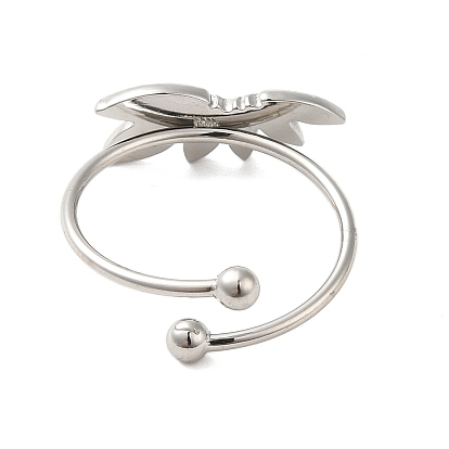 304 Stainless Steel Open Cuff Ring, Leaf