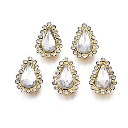 Sew on Rhinestone, Transparent Glass Rhinestone, with Iron Prong Settings, Faceted, Teardrop