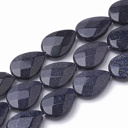 Synthetic Blue Goldstone Beads Strands, Faceted, Drop