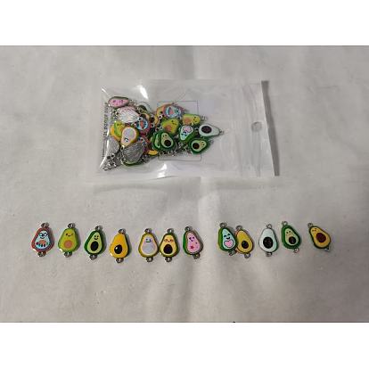 60Pcs 12 Colors Alloy Enamel Connector Charms, Avocado Links, Platinum
