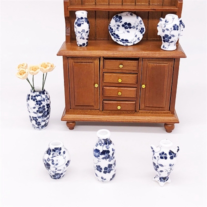 Mini Ceramic Vase Miniature Ornaments Sets, Micro Landscape Garden Dollhouse Accessories, Pretending Prop Decorations, Blue and White Porcelain, Mixed Shapes