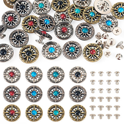 24 наборы 12 цветные сплавы синтетические камни бусины пуговицы, плоские круглые с крест-накрест, для поделок багажа и аппаратных принадлежностей