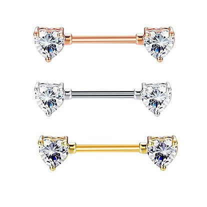 304 Кольца для сосков в форме сердца из нержавеющей стали с прозрачным кубическим цирконием, прутики для пирсинга сосков