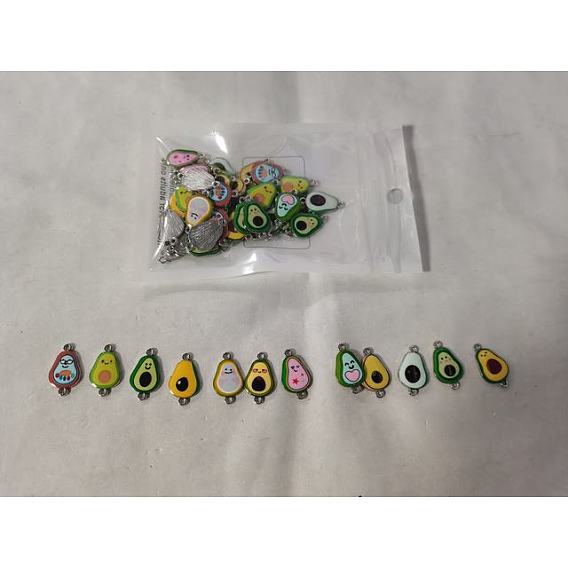60Pcs 12 Colors Alloy Enamel Connector Charms, Avocado Links, Platinum