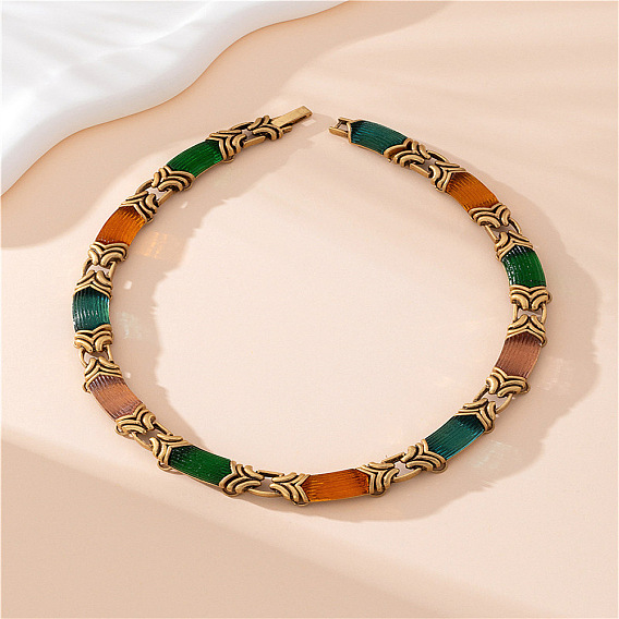 Ожерелья из шестиугольных цепочек из сплава и акрила для женщин, оранжевый и зеленый