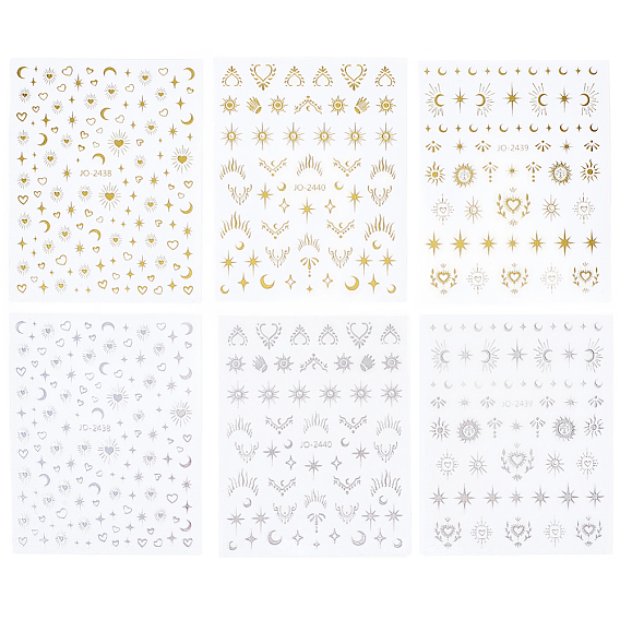 12шт. 6 стили наклейки для дизайна ногтей, самоклеящийся, для украшения ногтей, луна и звезда