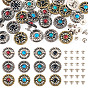 24 наборы 12 цветные сплавы синтетические камни бусины пуговицы, плоские круглые с крест-накрест, для поделок багажа и аппаратных принадлежностей