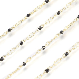 Brass Oval Link Chains, with Enamel & Spool, Unwelded, Long-Lasting Plated, Real 18K Gold Plated
