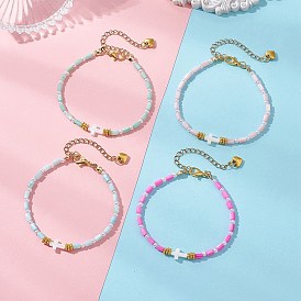 Браслеты из окрашенных бусин из натуральных пресноводных ракушек для женщин, крест и колонка, с абс пластмассовыми жемчужными бисером