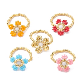 Round Seed Beads with Gemstone Beads Rings, Flower