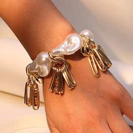 Овальные браслеты из сплава с подвесками, Браслеты из пластикового жемчуга и натурального кокоса для женщин, самородки