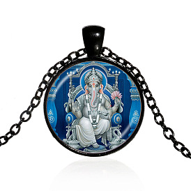 Ganesha Glass Pendant Necklace with Alloy Cable Chains