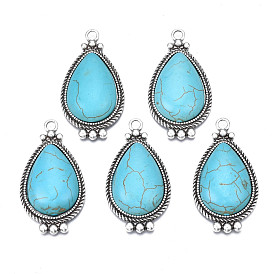 Synthetic Turquoise Pendants, with Aolly Findings, Cadmium Free & Nickel Free & Lead Free, Teardrop
