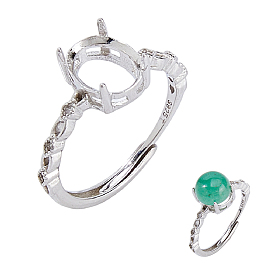 925 Sterling Silver Adjustable Ring Findings, Prong Ring Settings, Oval, Oval