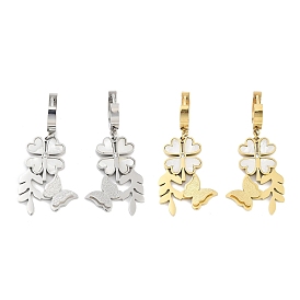 Clover & Texture Butterfly 304 Stainless Steel Shell Dangle Earrings, Rhinestone Hoop Earrings for Women