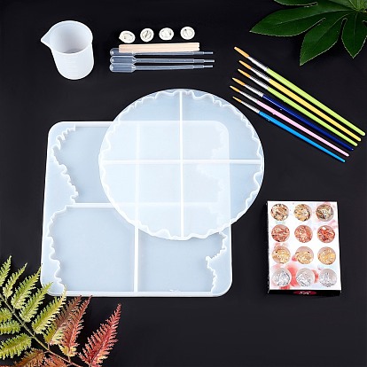 Olycraft DIY Cup Mat Making, with Plastic Art Brushes Pen & Pipettes, Silicone Measuring Cup & Molds, Latex Finger Cots, Tinfoil, Wooden Sticks