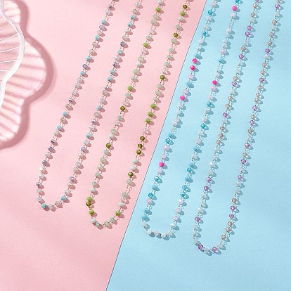 Ожерелья ручной работы из граненых стеклянных бусин-ронделей с цепочкой из нержавеющей стали для женщин, золотые