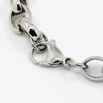 Moda 304 vínculo corazón de acero inoxidable de las pulseras, pulsera de cadena rolo con cierres de pinza de langosta