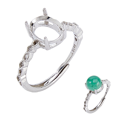 925 Sterling Silver Adjustable Ring Findings, Prong Ring Settings, Oval, Oval
