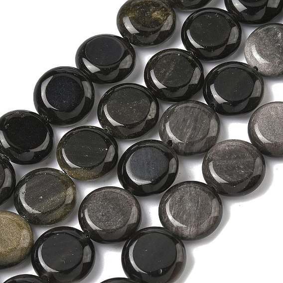 Природные обсидиана бисер нитей, плоско-круглые